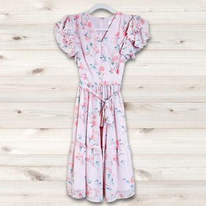 Rachel Parcell Pink Floral Midi Wrap Dress w/ Flutter Sleeves | Size XXL
